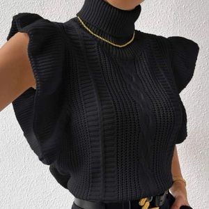 🐢Turtleneck Flutter🦋Sleeve Cable Knit Sweater
